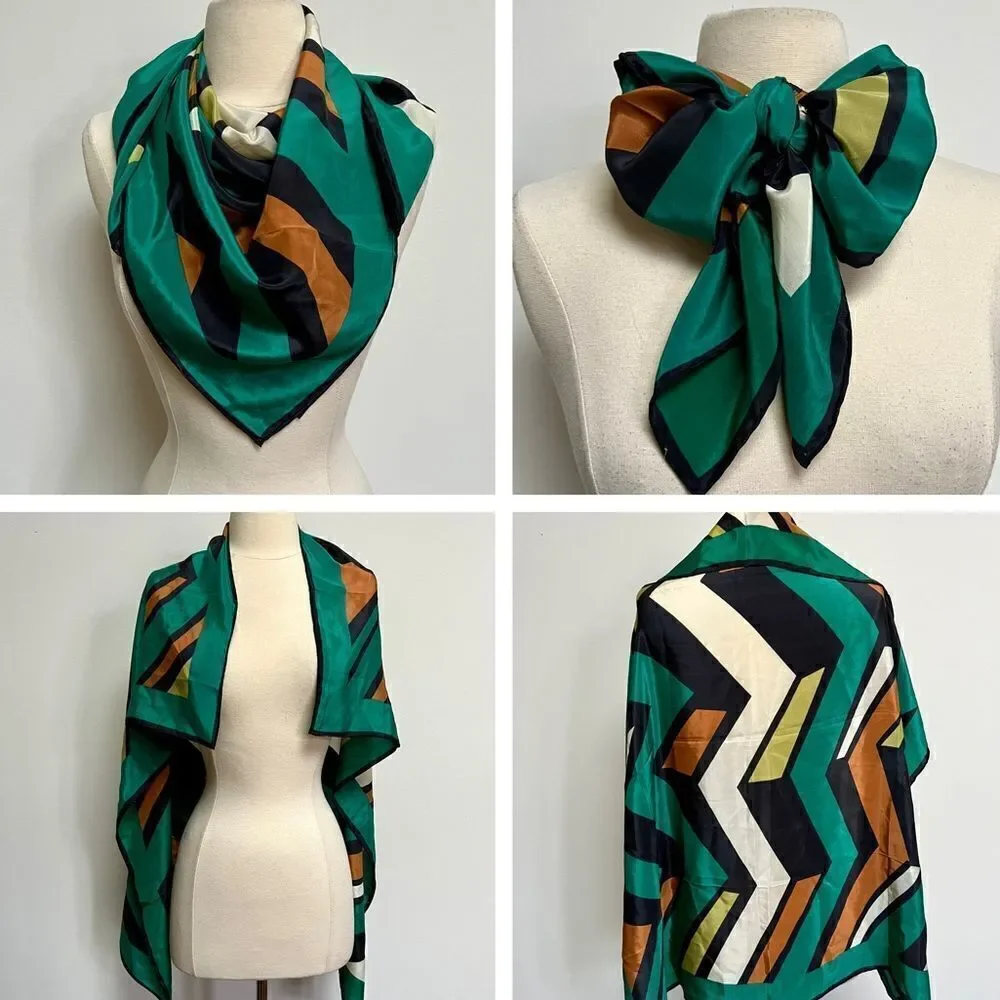 Vintage 80s / 90s Big Block Chevron Geometric Gorgeous Teal Lime Brown Scarf
